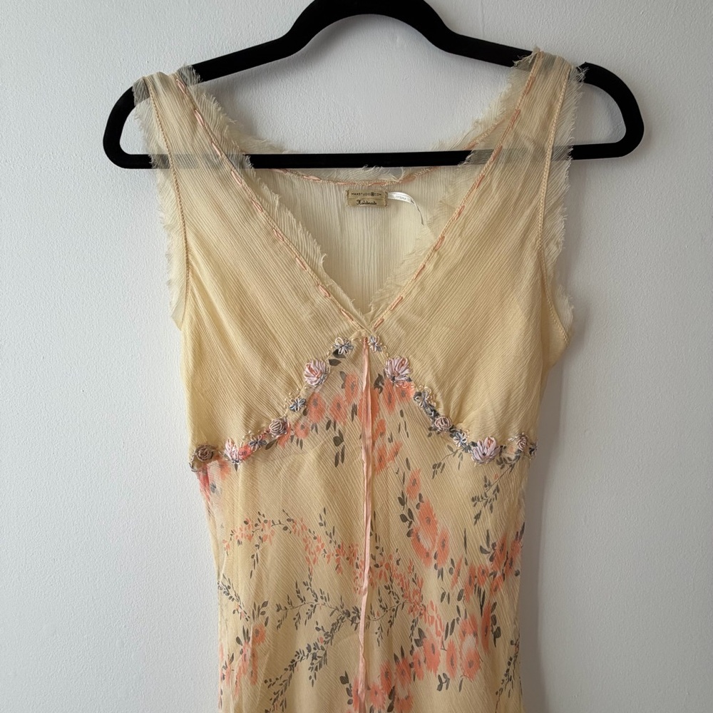 Y2K Silk Chiffon Floral Slip Dress Fairy Bias Cut Dainty Coquette